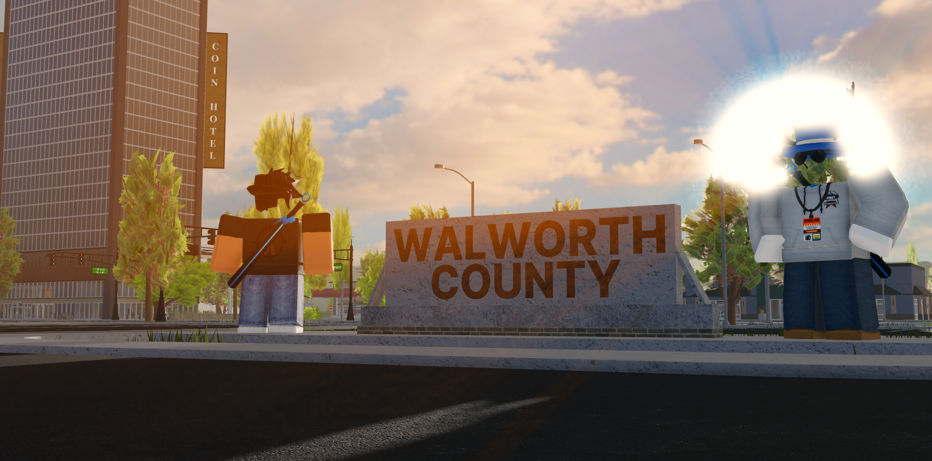 Walworth County entrance monument sign at dusk